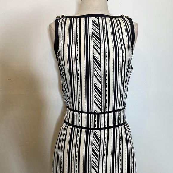 Tory Burch White Purple stripes Polka Dots Sleeveless A Line V-neck Dress 2 - Picture 16 of 16